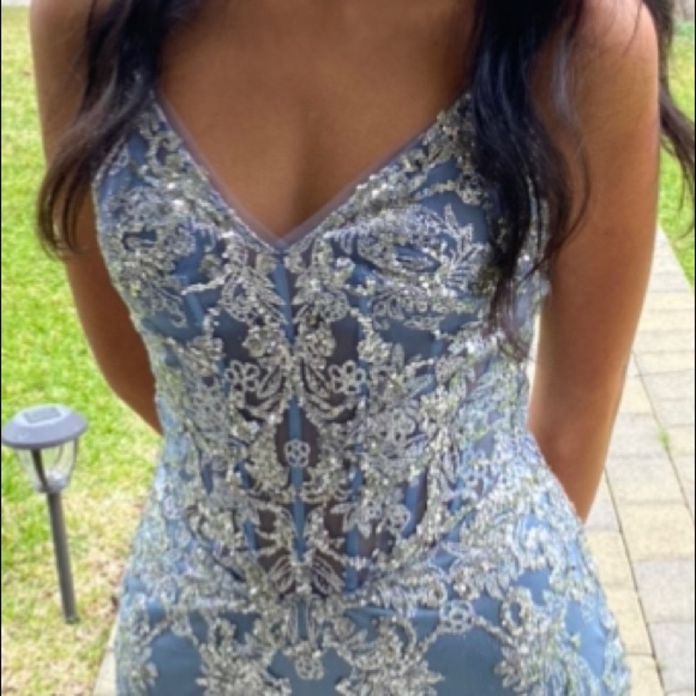Cinderella Divine Blue silver sequin’s prom dress shopping